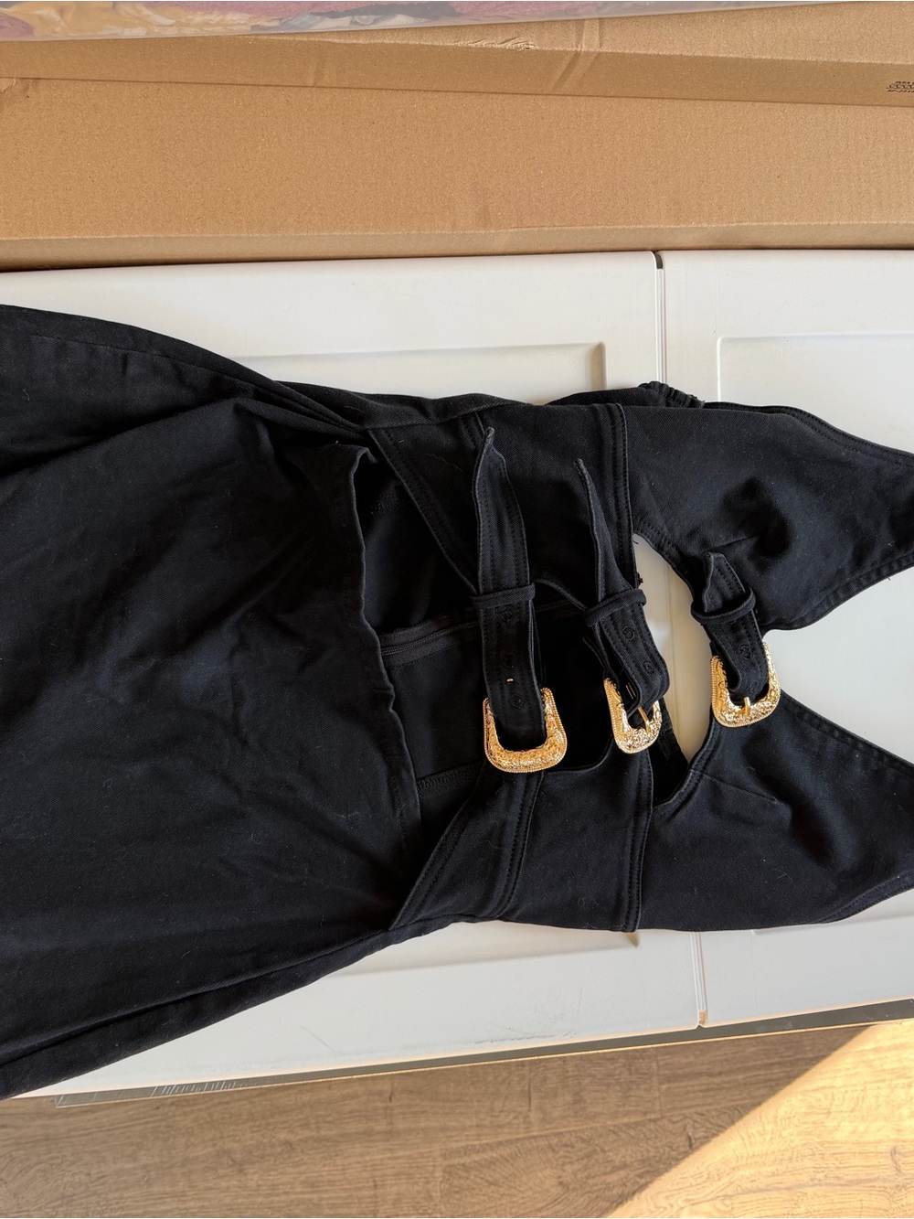 Commence Black Dress with Gold Buckle Accents
